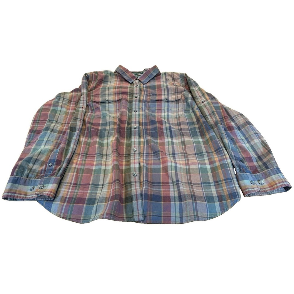 Lauren Ralph Lauren Shirt Womens Plaid Button Up Preppy 100% Cotton Size 2XL